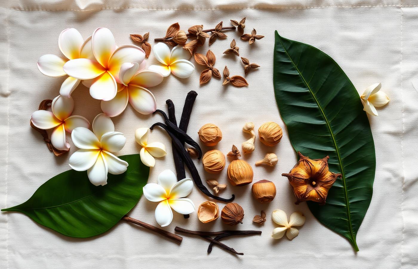Dried Hawaiian botanicals on linen